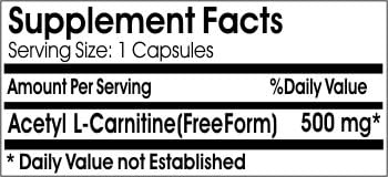 Acetyl L-Carnitine 500mg ~ 100 Capsules - No Additives ~ Naturetition Supplements