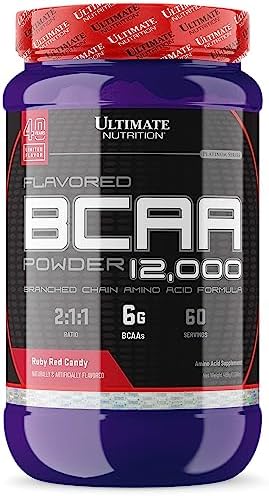 Ultimate Nutrition Flavored BCAA Powder - Caffeine Free with 3g Leucine 1.5g Valine 1.5g Isoleucine - Post Workout Amino Acid Supplement Ruby Red Candy 60 Servings
