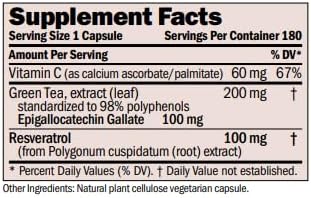 ANDREW LESSMAN Resveratrol-100 EGCG 100mg - 180 Capsules - Two Naturally Occurring Anti-oxidants Without Alcohol or Caffeine.