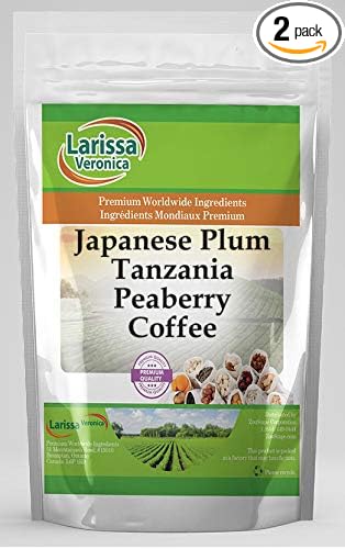 Japanese Plum Tanzania Peaberry Coffee (Gourmet Naturally Flavored Whole Coffee Beans) (4 oz ZIN: 553235) - 2 Pack