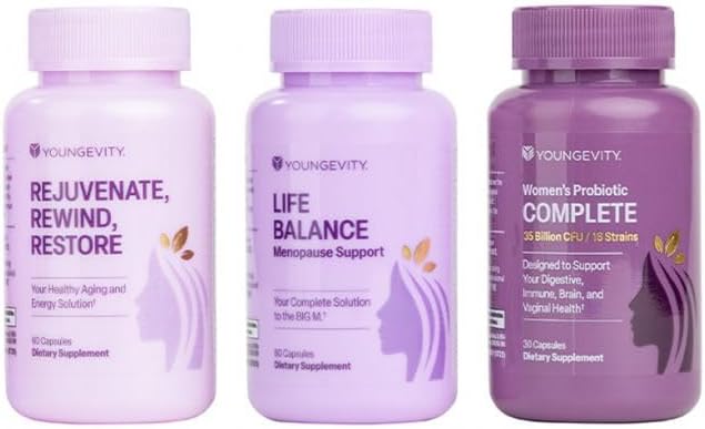 Youngevity Hope Bundle – Menopause &amp Cellular Health Support System | Women’s Probiotic Complete + Rejuvenate Rewind Restore + Life Balance Menopause Support | Gluten-Free