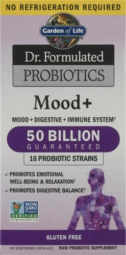 Garden of Life Probiotics Mood+ Dr Formulated Acidophilus Probiotic SupplementPromotes Emotional Well-Being Relaxation and Digestive BalanceAshwagandha for Stress Management 60 Count (Pack of 6)