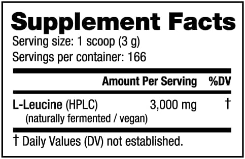 NutraBio 100% Pure L-Leucine - Muscle Recovery and Support - Naturally Fermented Free Form Amino Acid - Vegan Non-GMO Gluten Free - (500 Grams)