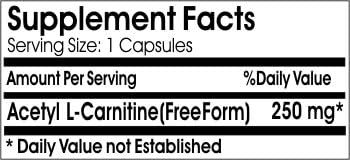Acetyl L-Carnitine 250mg ~ 100 Capsules - No Additives ~ Naturetition Supplements