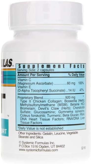 Systemic Formulas JOT – Joint/Disc/Cartilage 60 Capsules Bio Nutriment #133. Supports Cartilage Integrity Joint Health Lubrication and Comfort and Healthy Formation of Joints Discs and Cartilage.