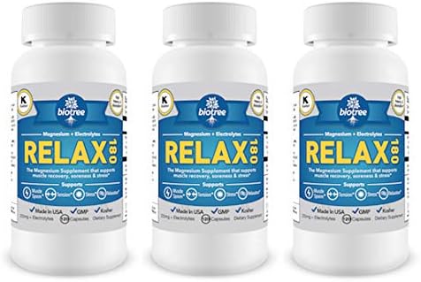 BioTree Labs Relax 180 - Pack of 3 x 120 Magnesium &amp Potassium Supplement with Electrolytes | 60 Days
