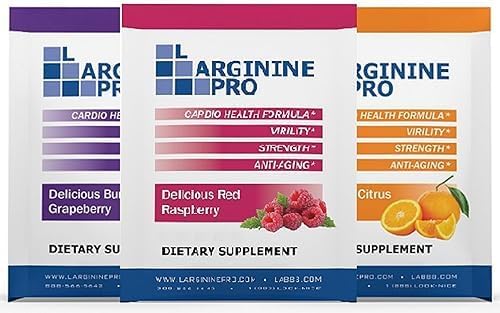 L-ARGININE PRO 3-Pack of 30 Single Serve Packs (90 Packets in Total) Orange Grape &amp Raspberry That are Great Tasting! | Blood Flow | Pre-Workout Drink | with Vitamins C B6 B12 K &amp More