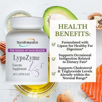 TRANSFORMATION The Genesis of Good Health LypoZyme Enzyme Supplement Advance Lipase Enzyme Blend for Healthy Digestion &amp Nutrient Absorption Non-GMO120 Cap
