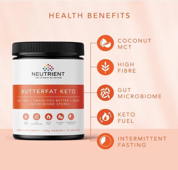 Neutrient Keto MCT Oil Powder | with Coconut Sourced MCT Oil &amp Ghee with Grass Fed Butter | Delicious Morning Keto Coffee Creamer for Ketosis Support | Fuel for Body &amp Brain