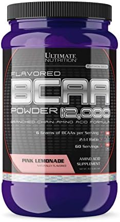 Ultimate Nutrition Flavored BCAA Powder 12000 Post Workout Recovery Drink Amino Acid with Leucine Valine and Isoleucine-Pink Lemonade 60 Servings