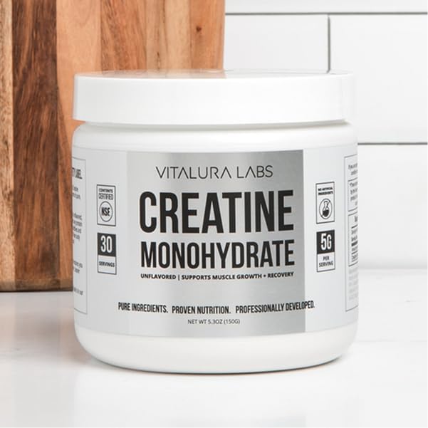 Vitalura Labs Pure Creatine Monohydrate - Unflavored Creatine Powder for Muscle Growth &amp Recovery - NSF Content Certified - 30 Servings
