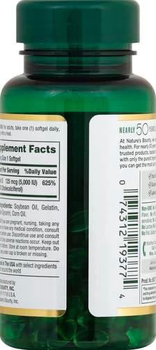 Nature's Bounty Vitamin D3 5000 IU Softgels Rapid Release Immune Support Vitamin D Supplements 150 Count (Pack of 2)