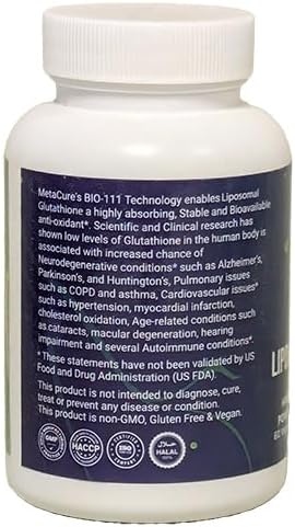 Liposomal Glutathione – Antioxidant Support for Brain Heart Eye Respiratory &amp Immune Wellness – BIO-111 for Absorption – Vegan Non-GMO Gluten-Free – 60 Capsules