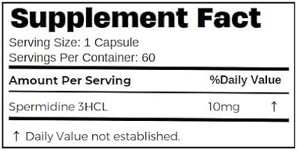 Spermidine 10mg 60 Capsules Longevity &amp Cellular Health Supplement Promotes Autophagy Supports Heart Health Brain Function Immune System