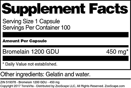 Bromelain 1200 GDU - 450 mg (100 Capsules ZIN: 519378) - 3 Pack