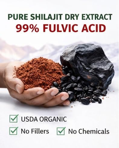 USDA Organic - Shilajit Powder Extract (3.5 Oz / 100 g) - 99% Fulvic Acid - Full Spectrum Extract | 100% Pure Organic Shilajit - No Fillers | Rich in Fulvic Acid and Trace Minerals By Leafy Organic