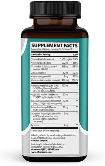 Visibili-T Extra Strength with AREDS 2 Formula - Vitamin Supplement for Eye Health &amp Vision Support - Lutein Zeaxanthin Chromium Carrot Bilberry Grape Seed Extract &amp Ginkgo Biloba - 90 Ca
