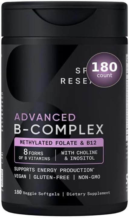Sports Advanced B-Complex with Methylated Folate &amp B12-3 Month-Supply - Vegan Gluten Free Non-GMO Energy - 180 Count + Exclusive Vitamin Guide Adv
