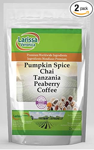 Pumpkin Spice Chai Tanzania Peaberry Coffee (Gourmet Naturally Flavored Whole Coffee Beans) (16 oz ZIN: 570138) - 2 Pack