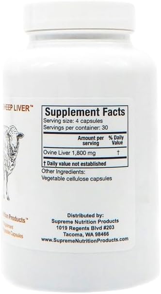 Supreme Nutrition Grass Fed Sheep Liver 120 Pure Ovine Liver Capsules (Pack of 2)