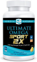 Nordic Naturals Ultimate Omega Sport 2X Lemon Flavor - 60 Soft Gels - 2150 mg Omega-3 - NSF Certified Fish Oil with EPA &amp DHA - Heart &amp Muscle Health Recovery - Non-GMO - 30 Servings