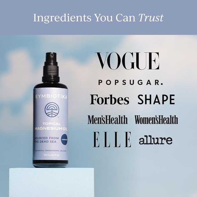 CYMBIOTIKA Topical Magnesium Oil Spray for Body USA Made Supplement for Leg Cramps Muscle Joint Health &amp Sleep Support Includes Magnesium Chloride Lavender Extract Aloe Vera - Skin Applicat