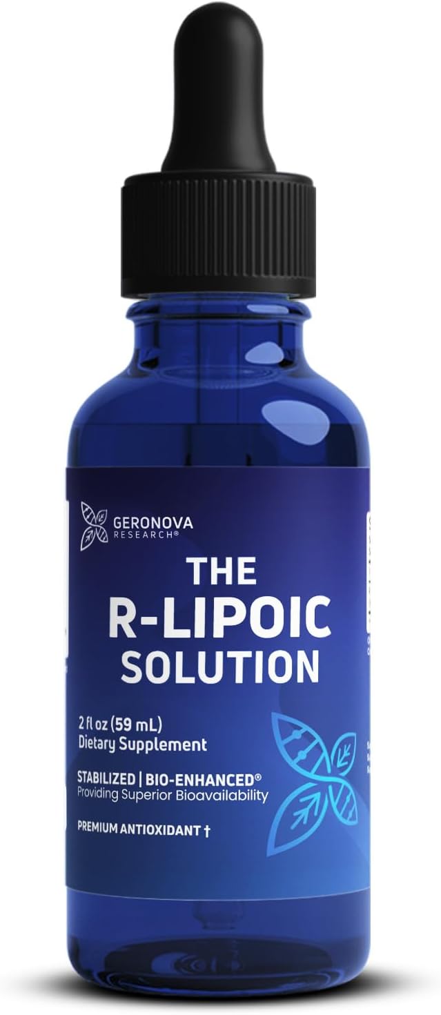 Geronova Research The R-Lipoic Solution 2 fl oz – Potassium-Stabilized R-Lipoic Acid Liquid for Healthy Aging Supports Nerve Health and Cellular Balance – Fast-Absorbing 3-Ingredient RLA Drops