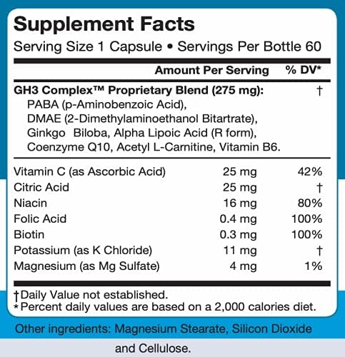 Nattura G-H3 Ultra Ultimate Antioxidant Formula - New Improved Anti-Aging Complex (Ginkgo Biloba R-Alpha Lipoic Acid Coenzyme Q10 Acetyl L-Carnitine Vitamin B6) - 60 Caps