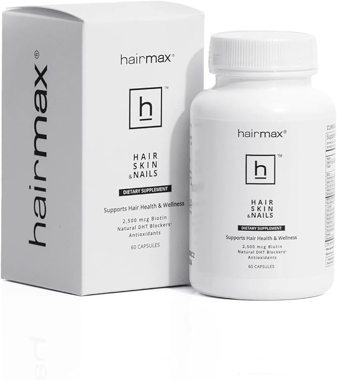 Hairmax Hair Skin and Nails Dietary Supplement – Hair Loss &amp Hair Regrowth Treatment. 2500mcg Biotin DHT Blocker MSM &amp Antioxidants 60 Capsules