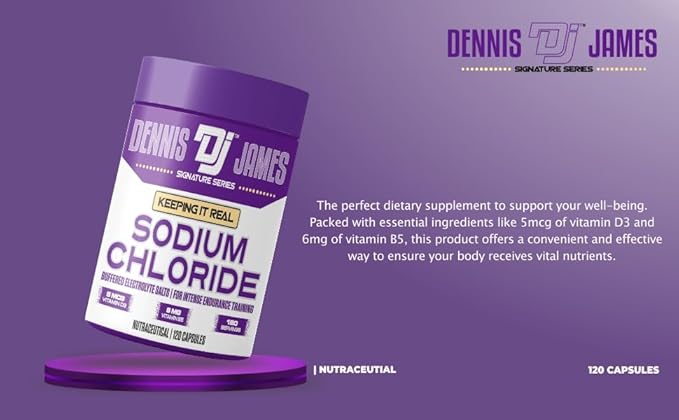 Dennis James Signature Series Sodium Chloride – 1000mg | 120 Capsules | Electrolyte Support Hydration Balance &amp Muscle Function | Non-GMO | 120 Servings