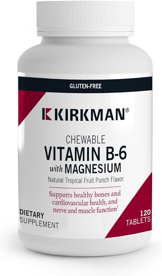 Kirkman - Vitamin B6 with Magnesium - 120 Tablets - Potent Vitamin B6 &amp Magnesium Supplementation - Chewable Wafer - Hypoallergenic