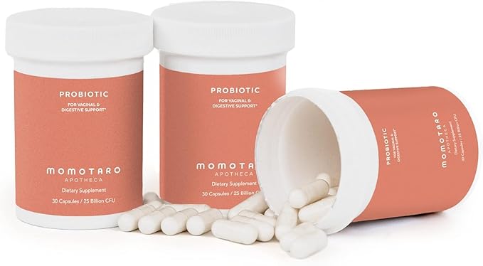 MOMOTARO APOTHECA Organic Probiotics for Women Vaginal &amp Digestive Supplement 25 Billion CFU - Prebiotics &amp Lactobacillus Blend Supplements - Feminine Healthy Vaginal Odor &amp Flora - 30 Ca