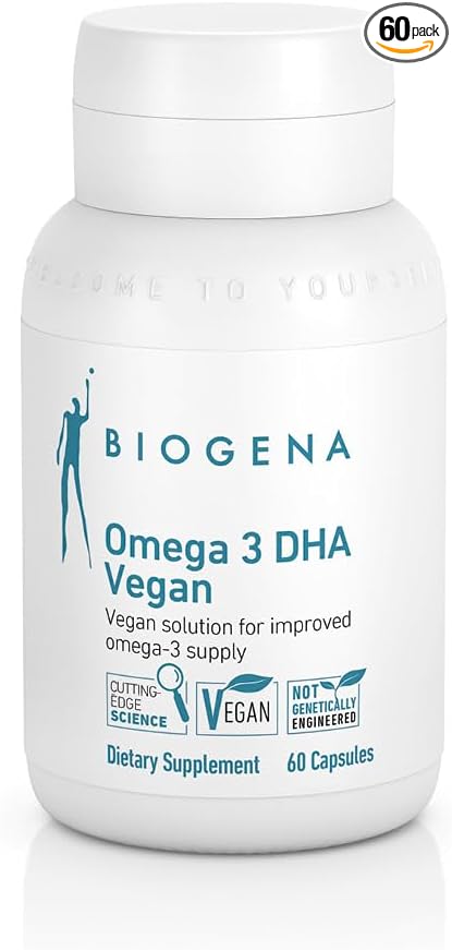 Biogena Omega 3 DHA Vegan: Plant Based Supplement from Algae Oil for Improved Omega-3 Supply (60 Capsules – one a Day)
