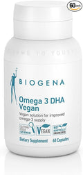 Biogena Omega 3 DHA Vegan: Plant Based Supplement from Algae Oil for Improved Omega-3 Supply (60 Capsules – one a Day)