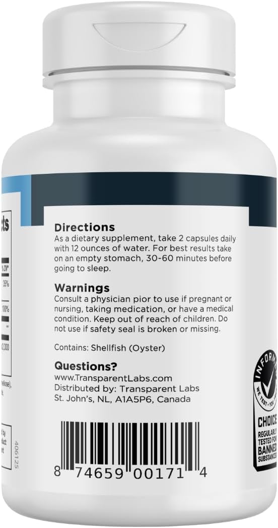 Transparent Labs ZMO - Muscle Builder for Men &amp Women with Zinc Magnesium Glycinate &amp Oyster Powder for Muscle Recovery - 60 Count