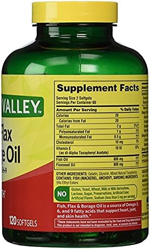 Spring Valley Fish Flax &amp Borage Oil Dietary Supplement Softgels 120 Count (Pack of 2)