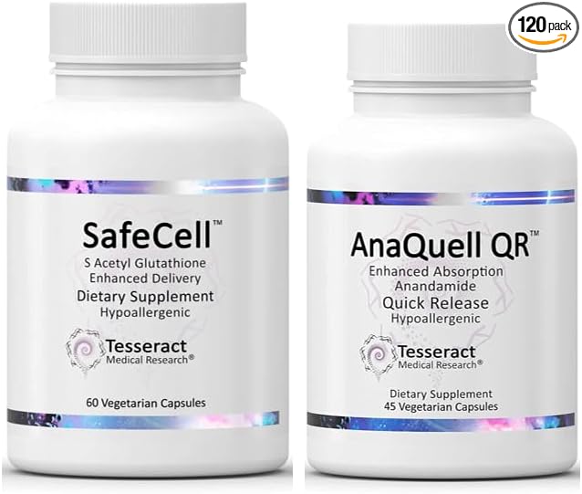 Tesseract Medical Research SafeCell S-Acetyl Glutathione Supplement for Neuro Health Support &amp AnaQuell QR Stress Relief &amp Mood Support Supplement