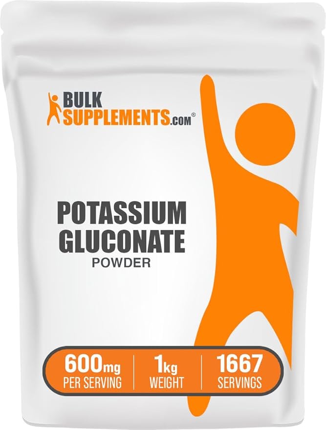 BulkSupplements.com Potassium Gluconate Powder - for Hydration Support Mineral Supplement Potassium 99mg - Gluten Free 600mg per Serving 1kg (2.2 lbs) (Pack of 1)