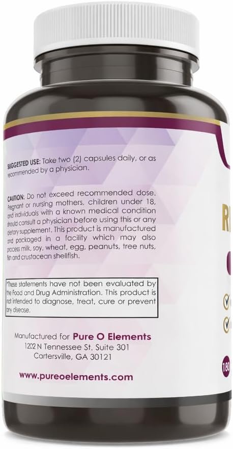Pure O Elements Resveratrol 1450mg Extra Strength Formula to Promote Better Skin and Immunity with Green Tea Grape Seed ExtRed Wine Extract and Others 90 Days Supply