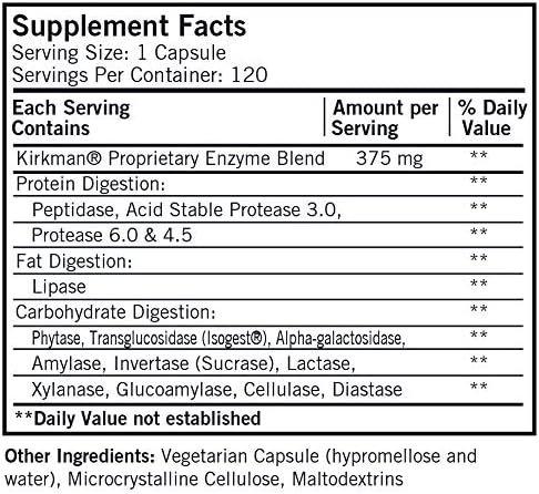 Maximum Spectrum Enzyme Complete 120 Capsules Kirkman Labs