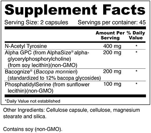 Wellness Resources Super Brain Booster with Phosphatidylserine N-Acetyl Tyrosine Alpha GPC and Bacopa for Mental Clarity Focus and Memory (90 Capsules)