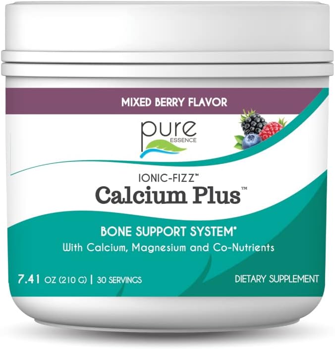 Ionic Fizz Calcium Plus by Pure Essence - Perfect Calcium/Magnesium Ratio with Vitamin A B C D and Potassium Strong Bones - Mixed Berry - 7.41 oz