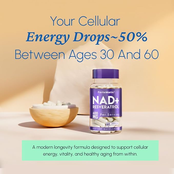 NAD+ Resveratrol Natural Antioxidant Cellular Energy Supplement 600mg 60 Capsules Made in USA