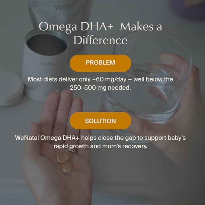 WeNatal Omega DHA+ Fish Oil Supplement with 600mg DHA EPA DPA – Brain Fertility and Pregnancy Support – Third-Party Tested Mercury-Free No Aftertaste – 60 Softgels