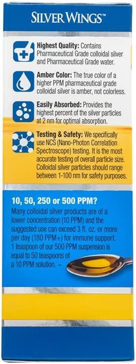 Natural Path Silver Wings Colloidal Silver 500ppm Immune Support Supplement 4 fl. oz. Dropper(Pack of 2)