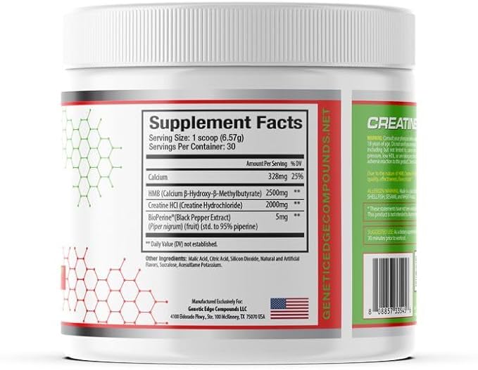 Creatine HCl + HMB for Athletes – Performance &amp Recovery Formula – 2g Creatine HCl 2.5g HMB – Fast Absorption No Bloat No Loading – 30 Servings – GEC (Standard Strawberry Kiwi)