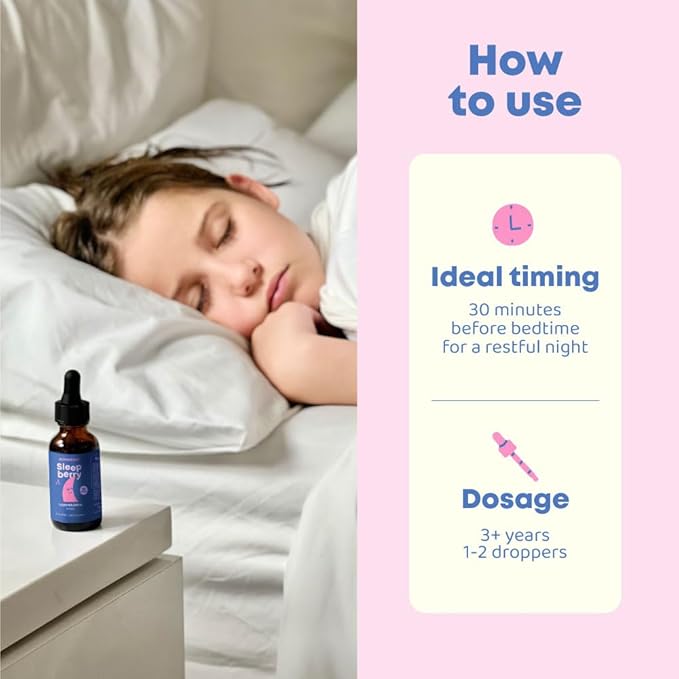 JoySpring Sleepberry Kids Melatonin 3 mg – Liquid Sleep Aid with L Theanine High Absorption Berry Drops (2 fl oz) 60 Servings Children's Melatonin with Vitamin D Kids Travel Essentials