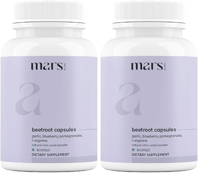 Mars Beetroot Capsules with L-Arginine Garlic Pomegranate &amp Blueberry Nitric Oxide Booster Supplement Pack of 2