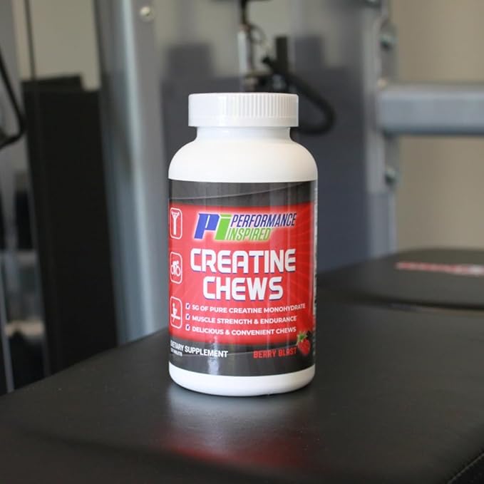 PERFORMANCE INSPIRED Nutrition Creatine Chew – 5g Creatine Monohydrate – Supports Muscle Growth &amp Recovery – Berry Blast Flavor – 120 Count