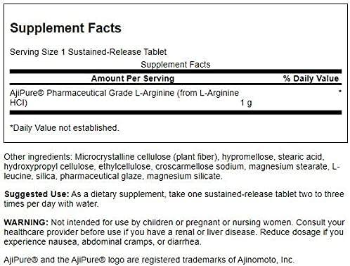 Swanson L-ARGININE Sustained Release AJI 1000Mg 90T